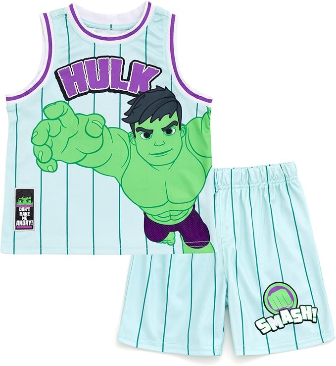Marvel Spider-Man Miles Morales Hulk Mesh Jersey Tank Top Shirt and Basketball Shorts Toddler to Big Kid Sizes (2T - 18-20)