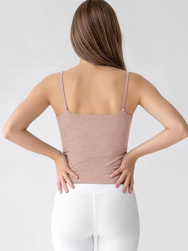 ODODOS Women's Performance Crop Cami Tank with Built-in Bra - Ultra Soft odSTRATUM Tech Spaghetti Straps Yoga Sports Bra