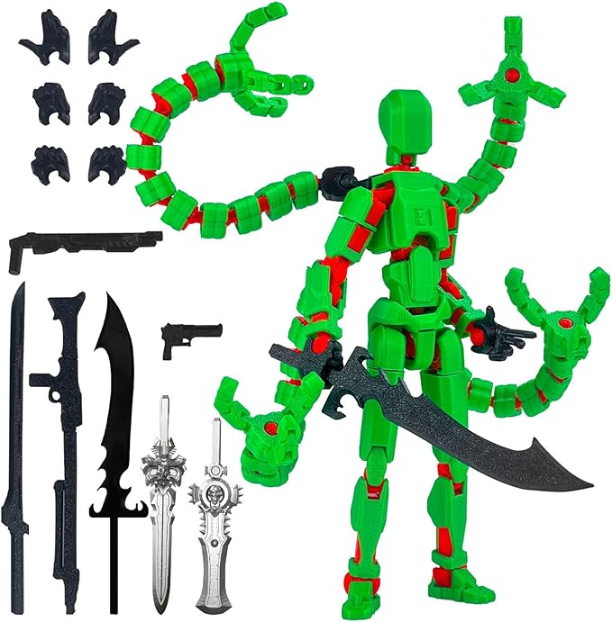 Assembly Completed T13 Action Figure 3D Printed Multi-Jointed Movable T 13 Nova 13 Robot 13 Action Figure Desktop Decorations for Game Lovers (Green, 7.2 Inch)