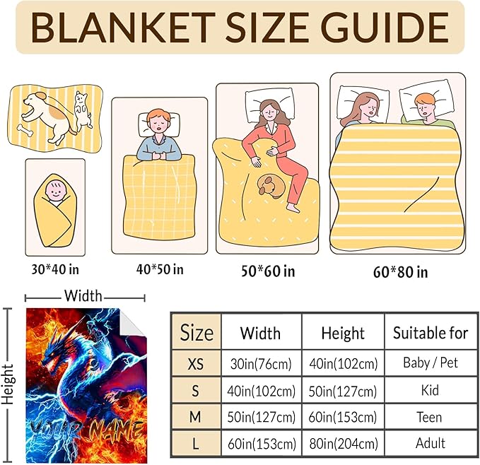 Boys Personalized Dragon Blanket Gift Throw Blankets for Kids Teens Dragon Lovers, 60x80 Inches Lightweight Soft Custom Decor Throw for Sofa Couch Bed Home Son Cool Birthday Gift