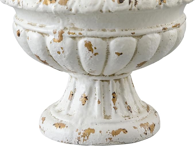 SOFE Vintage Large Pedestal Vase, 11 Inches Tall, Handmade Shabby Chic | Front Porch Garden Planters, White Resin Compote Flower Pot, French Country Home Decor, Landscaping Container Accent