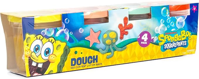 Spongebob Squarepants™ Dough 4-Pack, Sensory Dough in Resealable Storage Containers with Character Impression Molded Lids, Spongebob Toys, Kids Party Favors
