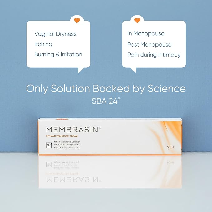 Membrasin Vaginal Moisture Cream with Hyaluronic Acid, Relieves Vaginal Dryness, Itching and Burning, Menopause Support, Hormone Free, Plant Based Formula with Omega 3 6 7 9 and Vitamin E, 50 ml