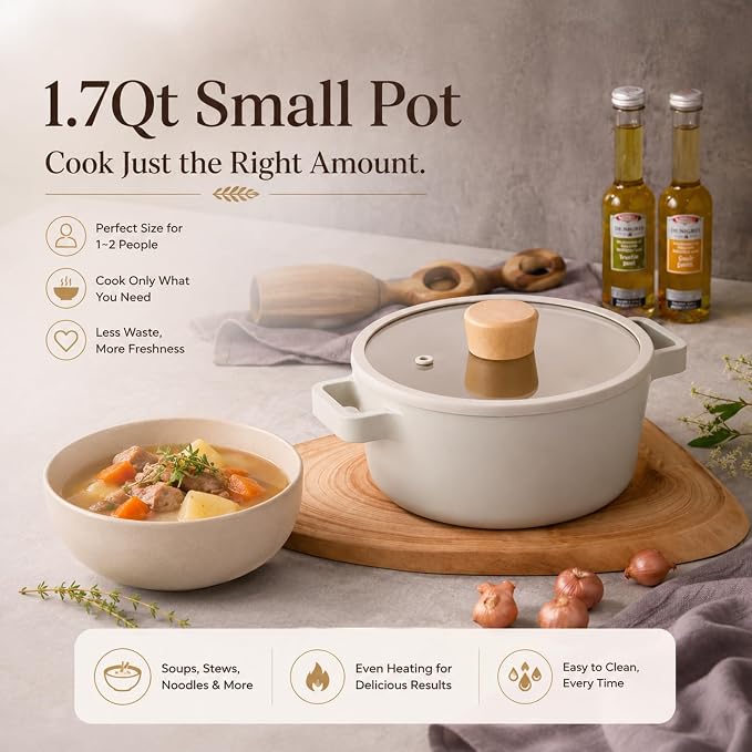 Neoflam FIKA 4-Piece Mini Cookware Set for 1–2 People, Includes Egg Pan, Petit Wok and Small Pot with Shared 18cm Glass Lid, Ceramic Nonstick, Induction Compatible, All Stovetops, Made in Korea