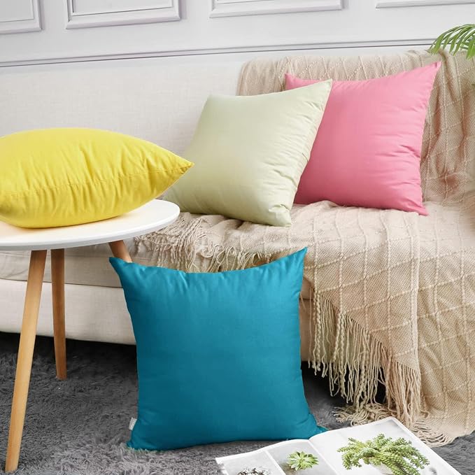 4-Pack 100% Cotton Comfortable Solid Decorative Throw Pillow Case,Thmyo Square Cushion Cover Pillowcase Sublimation Blank Pillow Covers DIY Throw Pillowcase for Sofa(18x18 inch/ 45x45cm,Lake Blue)