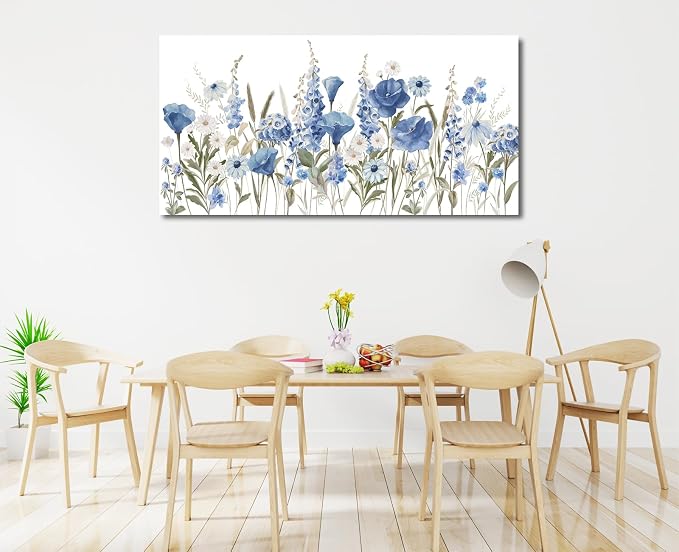 arteWOODS Elegant Flowers Wall Art - Blue White Botanical Pictures for Wall Decor Floral Blossom Canvas Painting Print Artwork for Living Room Bedroom Home Office Wall Decoration 24" x 48"
