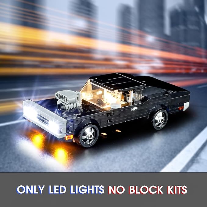 Vaodest LED Light for Lego 76912 Speed Champions Fast & Furious 1970 Dodge Charger R/T Set,Design and Configuration Compatible with Model 76912 (LED Light Only, Not Building Block Kit)