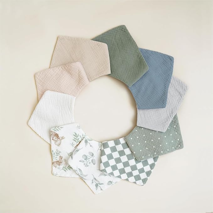 Konssy Muslin Baby Bibs 10 Pack Baby Bandana Drool Bibs 100% Cotton for Unisex Boys Girls