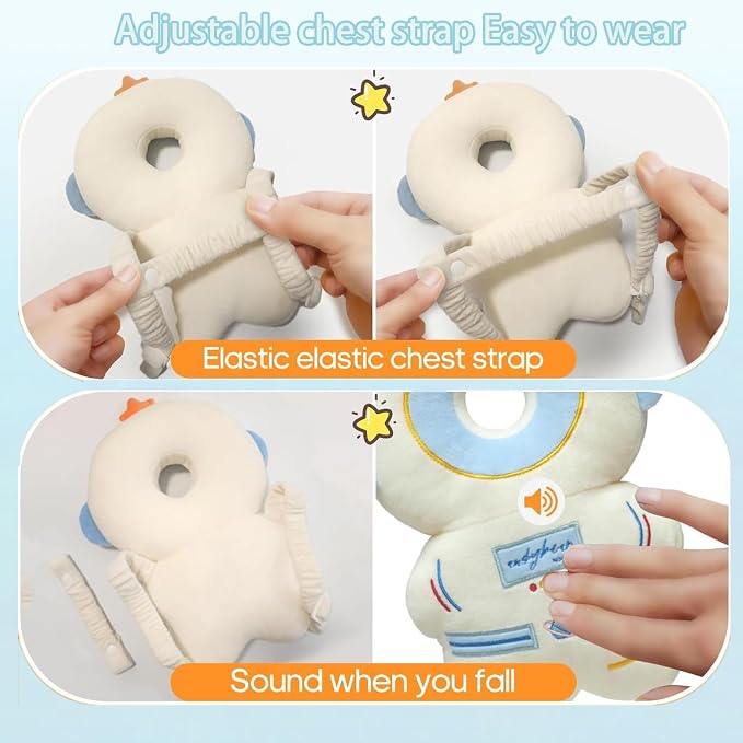 Baby Head Protector Backpack, Toddler Baby Head Protection Backpack with Baby Knee Pads Alarm Function for Walking & Crawling, Soft, Breathable and Wearing Safety Baby Head Protector