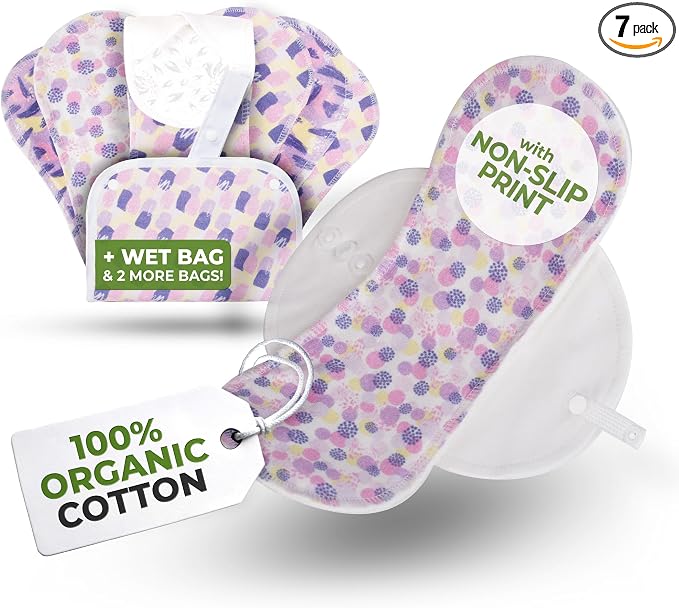 Non-Slip Reusable Organic Panty Liners for Women & Teens (Small 7-Pack) – 100% Breathable, High-Temp Washable Cloth Panty Liners for Vaginal Discharge – Soft Cotton Keep You Fresh & Dry for Daily Use