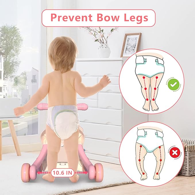 QDRAGON 3 in 1 Baby Walker and Activity Center for Girl, Learning to Walk, Sit to Stand, Early Educational Push Toys with Music Panel for Infant Toddler 12+ Months Pink