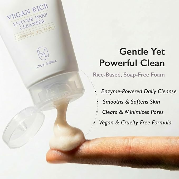 LICORNE Vegan Rice Enzyme Deep Cleanser – Enzyme Foaming Cleanser, Korean Face Wash, Gentle Facial Cleanser with Rice Bran Extract, Hydrating Daily Face Wash for Smooth Skin