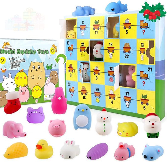Advent Calendar 2025 Kids Christmas Countdown Calendar Mochi Squishy Toys for Girls and Boys Different Surprise Gift for 3+ Years Old Boys Girls Relief Stress