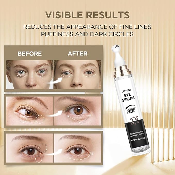 2-in-1 Eye Serum Set - Caffeine & Retinol Eye Cream + Bee Venom & Hyaluronic Acid Eye Serum, 360° Roller for Dark Circles, Puffiness & Fine Lines, Day & Night Duo
