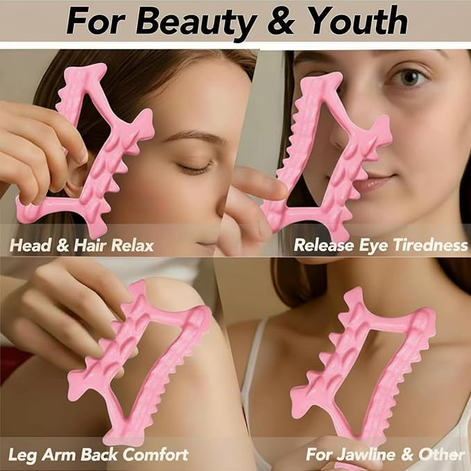 Teeth Shaped Ceramic Massage Tool for Head Face Neck Arm Back Leg|Effective Head Scalp Comb|Trigger Point Massager Tool|Ceramic Whole Body Gua Sha Facial Tools for Relaxing Beauty Youth(Pink)