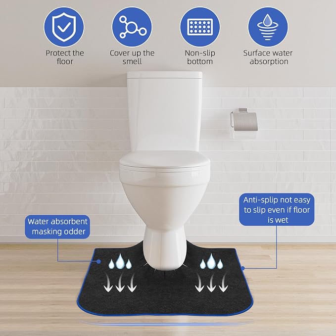 Upgrade Round Commode Potty Training Mats for Boys, Toilet Training Mats, Potty Training Toilet Rugs, Toilet Rugs u Shaped Washable,Toilet mats for Bathroom(4 Pack, Dark Grey)