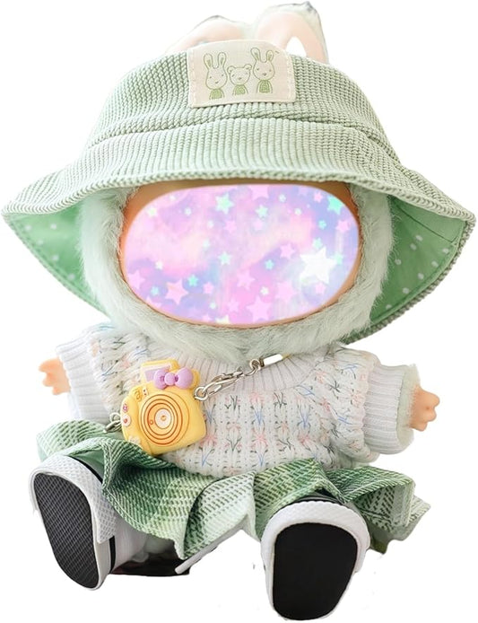 17cm Doll Clothes Set, 5 Pieces Dress Outfit Set for 6.7inch Doll Suit, Fashion Chic Hat & Clothes Accessories for 1st/2nd/3rd Gen Dolls Play & Display Green