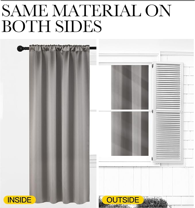 NICETOWN Room Darkening Cafe Satin Curtains for Small Windows, 42" Wide by 63" Long, 2 Panels, Chrome Gray, Rod Pocket Privacy Blackout Drapes for Play Room