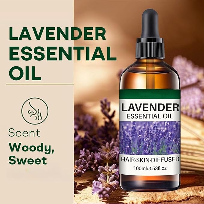 Lavender Essential Oils, Natural Lavender Oil with Dropper for Diffuser, Hair Care, Face, Skin Care, Aromatherapy, Scalp and Body Massage, Soap and Candle Making, Long Lasting Scents,Easy Use 3.53oz