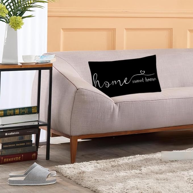 Farmhouse Pillow Covers, 12x20 Inch - Home Decorative Throw Pillow Case, Housewarming Gift, Black