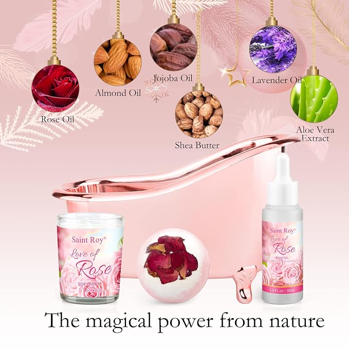 Spa Gifts for Women Rose Spa Gifts Bath and Body Gift Basket Set Care Kit | Bath Gift Set Self Care Pampering Kit with Shower Gel, Christmas, Valentines Day Gift for Mom, Birthday Gifts for Her, Wife