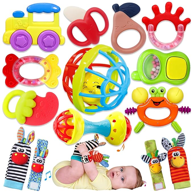 Baby Toys 0-6 Months - Baby Rattles Teething Toys 3-6 Month Infant Toys 6-12 Months Teether Toy 3 4 5 6 Month Old Newborn Essentials Must Haves Wrist Socks Christmas Gifts Valentines Gifts for Kids