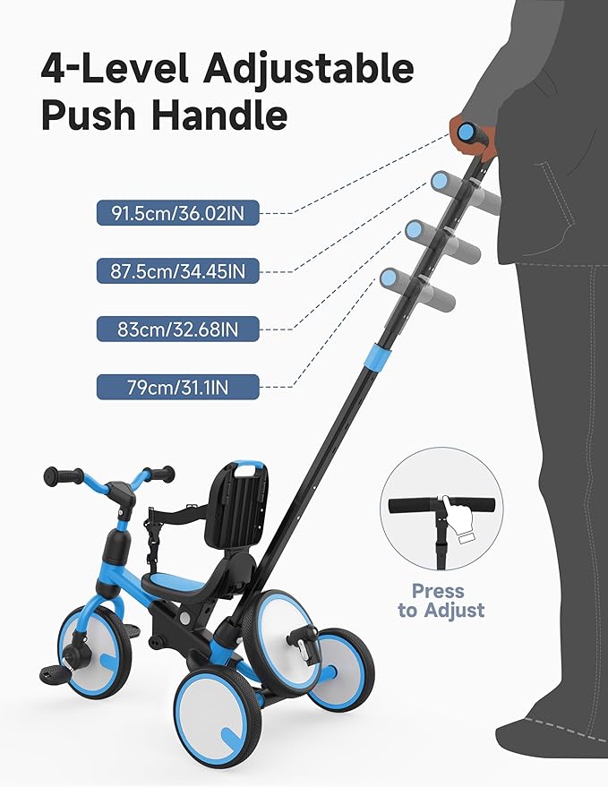 besrey Toddler Bike 1-3 Years Old,Toddler Tricycle with Spare Wheel,5 in 1 Kids Trike with Push Handle,Backrest and Safety Belt,Balance Bike 1+ Year Old,Birthday Gift and Toy for Boys and Girls