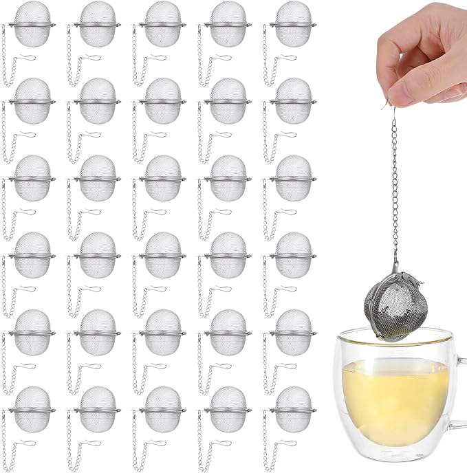 30Pcs Stainless Steel Mesh Tea Ball, 2 inches Tea Strainers, Loose Leaf Teas Infuser, Strainer Filters for Leaf Teas, Flavoring Herbal Spices, Seasonings