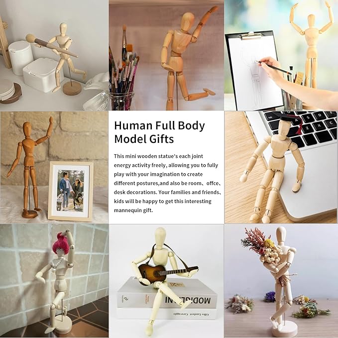 2 Pack 8" Drawing Mannequin,7" Little Hand Model,Artists Wooden Drawing Figure Animation Dolls Figure Supplies Stop Motion Art Manikin Poseable Drawing Tools for Decor,Painting,Sketching,Gifts