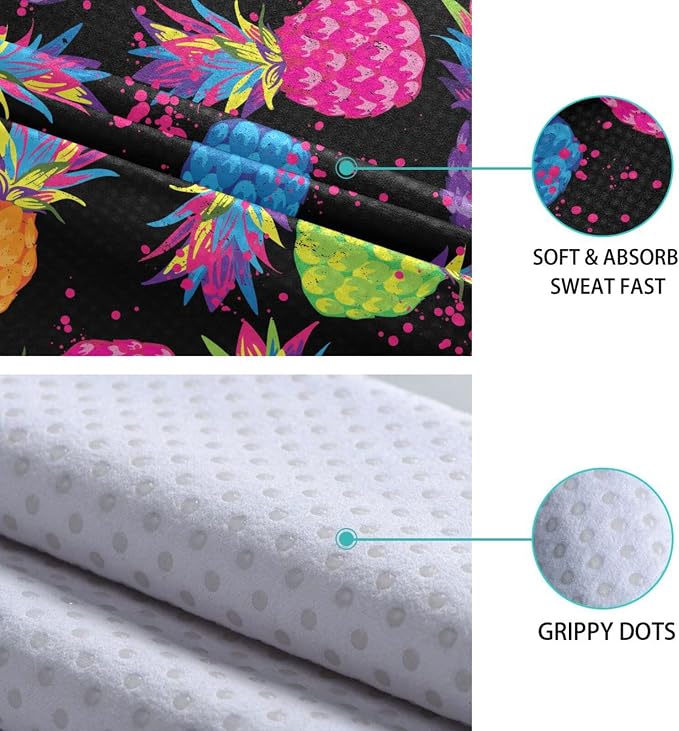 Tropical Colorful Pineapple Yoga Towel, Non-Slip Hot Yoga Mat Towel Sweat Absorbent for Pilates and Workout 73 x 27 in