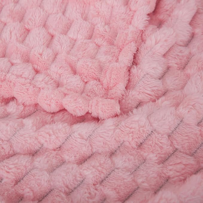 Puncuntex Light Pink Throw Blanket 90"×90" Fuzzy 3D Jacquard Decorative | Flannel Fleece Super Soft Plush Cozy Blanket for Couch Sofa Chair Lightweight