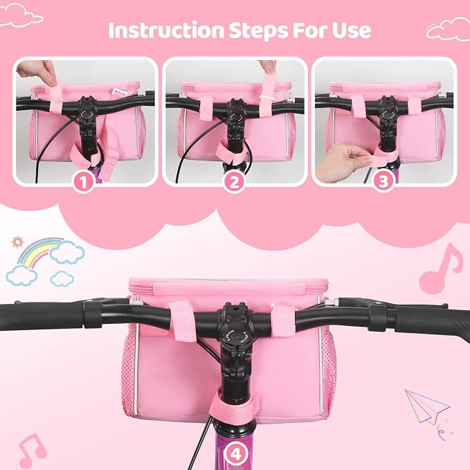 Kids Bike Basket, Front Frame Handlebar Bag for Toddler Scooter Tricycle Bicycle, Cute Small Fabric Bicycle Basket for Boys & Girls,