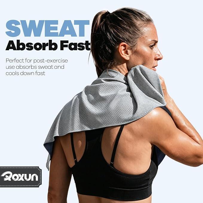 ROXUN 4 Pack Cooling Towels, 40''x12'' Soft Breathable Chilly Neck Ice Rags | Workout Running Golf 2 Blue+2 Grayish Blue