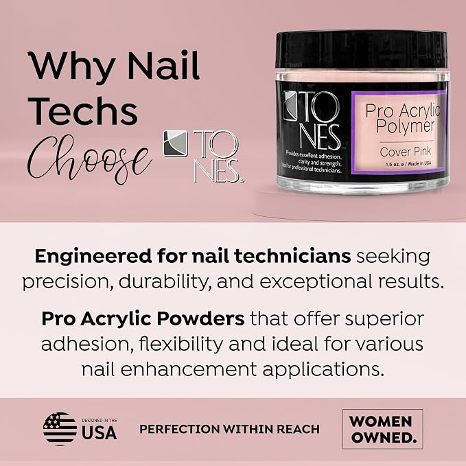 TONES Professional Acrylic Powder – Cover Pink (Soft Nude Pink) | Long-Lasting Non-Yellowing Polymer | Salon & Home Extensions & 3D Nail Art | MMA-Free | USA Made (3.5 oz)