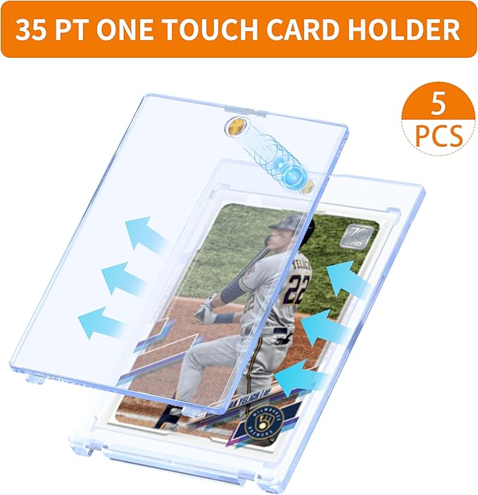 QTYORD 5 Pack 35PT Magnetic Card Holder for Trading Cards, One-Touch Card Case Holder for Baseball Football Sports MTG TCG Collectable Cards