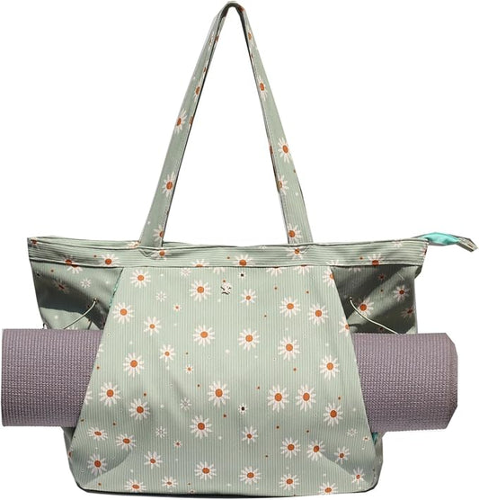 ESVAN Corduroy Yoga Tote Bag Gifts for Women Drawstring Yoga Mat Bag for Office Workout Travel Carryall Pilates Gym
