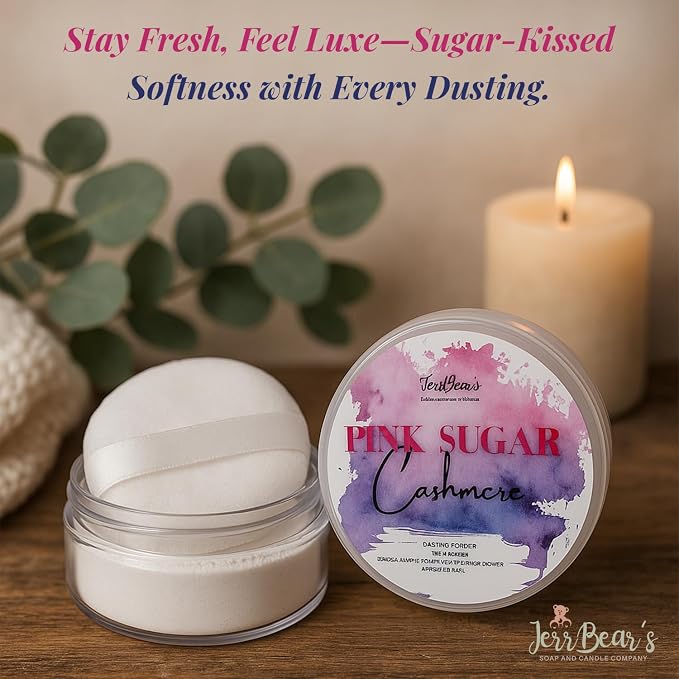 Pink Sugar Cashmere Dusting Powder for Women, 4oz Jar | Talc Free Body Formula, Soft Scented Skin Care, Gentle Powder for Daily Freshness, Includes Puff Application