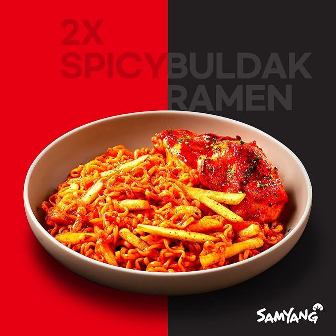 Samyang 2X Buldak Korean Spicy Chicken Stir Fried Ramen Extra Hot Spicy Noodles Authentic Ramyun 4.94 oz (Pack of 40)