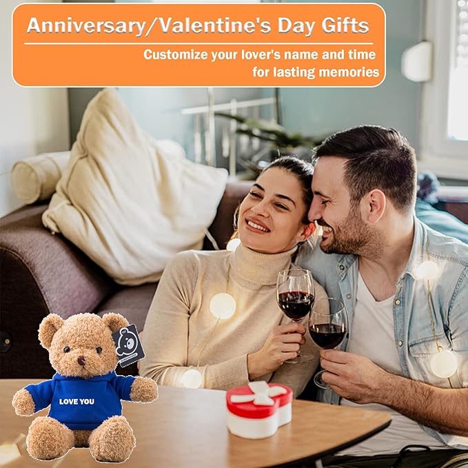 Personalized Teddy Bear with Text+Photo, Valentines Bear Stuffed Animal Plush Toys as Personalized Gifts for Women Men on Valentines' Day Birthday Anniversary Christmas Day（12 inch-Text+Photo