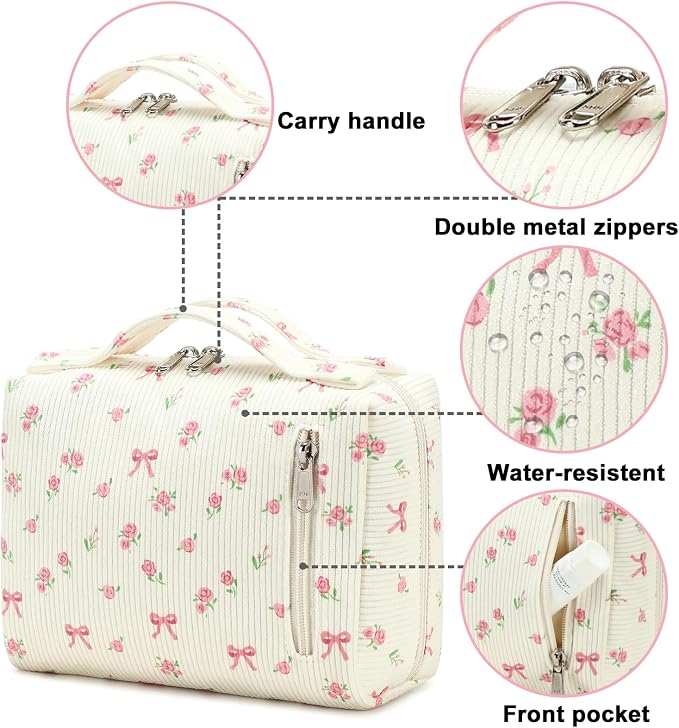 Bluboon Makeup Bag Zipper Pouch Travel Portable Cosmetic Bag Organizer for Women and Girls