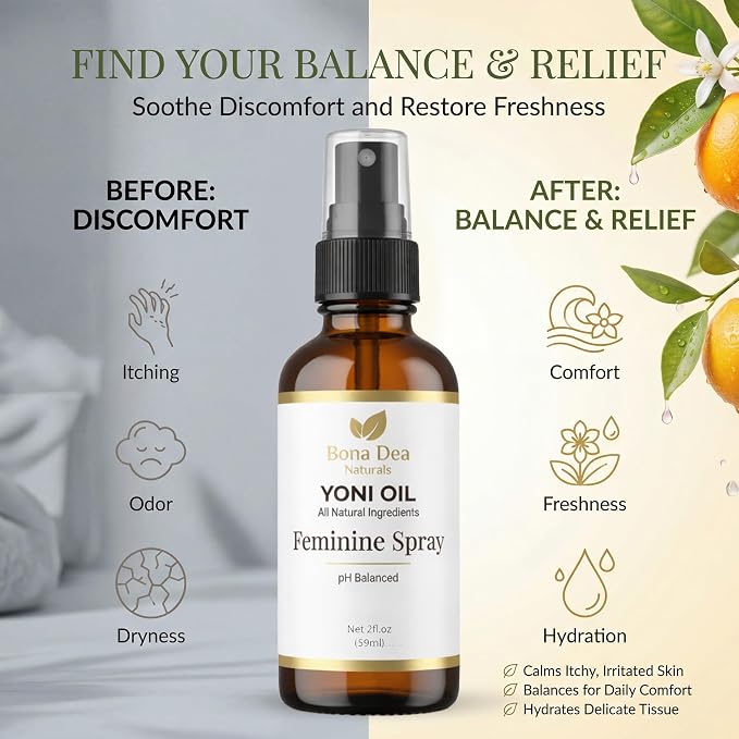 Bona Dea Naturals Feminine Spray for Women – All Natural Yoni Oil Deodorant & Moisturizer, Organic Essential Oils, Chemical-Free, Sensitive Vaginal Care, Made in the USA | 2 oz Spray