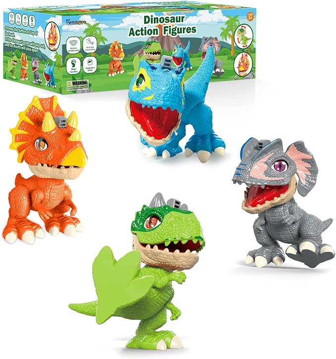 Birthday Toys Gifts for 3 4 5 6 8 Year Old Toddler Boys Girls – 4 Pack Dinosaur Action Figures with Movable Joints & Realistic Textured Skin, Educational STEM Fine Motor Skill Toys for Kids Age 3+
