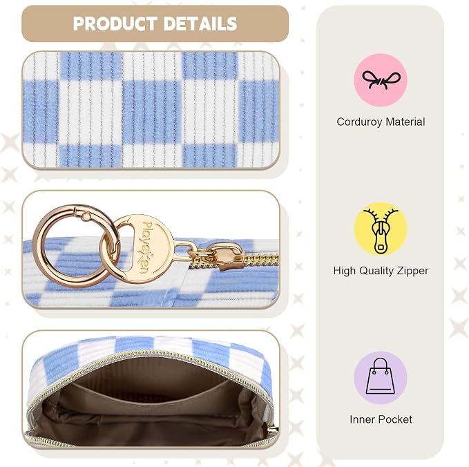 Checkered Period Bag for Teen Girls, Corduroy Sanitary Napkin Storage Bag with Ring Buckle, Cute Menstrual Pad Pouch Tampon Holder for Purse (Checkered-Khaki)