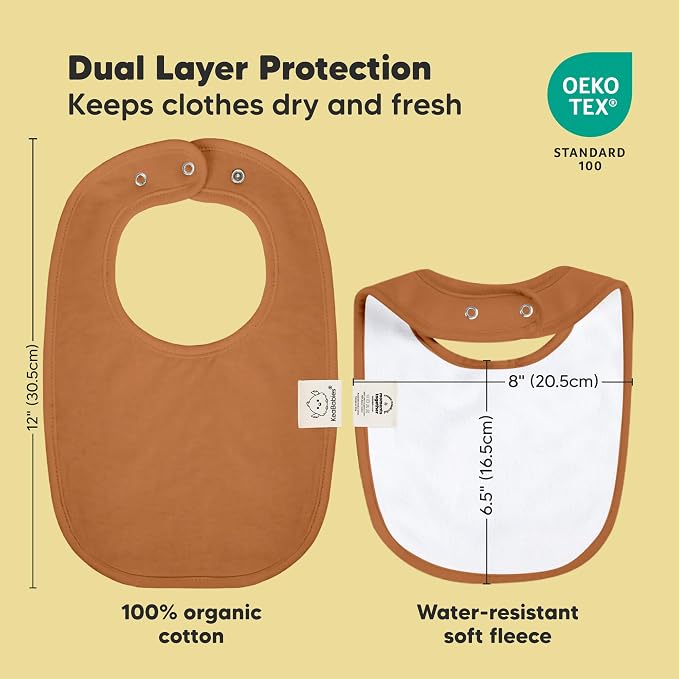 KeaBabies 8-Pack Organic Baby Bibs for Drooling and Teething - Soft Cotton Bibs for Baby Girl, Boy, Extra Absorbent, Easy to Clean & Put On for Toddler, Newborn, Infant 0-24 Months (Terracotta)