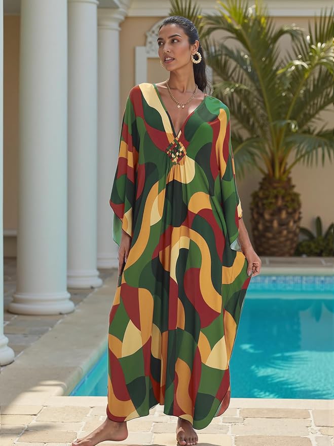 Mumu Dresses for Women Plus Size, Bohemian Kaftan Beach Cover Up Long Maxi Nightgown Soft Loungewear