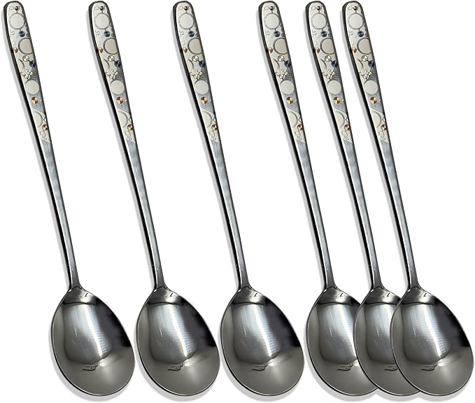 [6 P][Made in Korea] Korean Style Soup Spoon 8.5 inch Premium 430(18/0) Stainless Steel Dessert Spoons Dinner Spoon, Table Spoon, Rice Spoon Ice Cream Scoop (The Milky Way)
