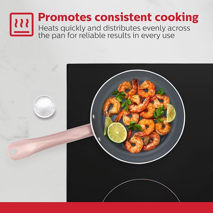 Holstein Housewares 8-IN Ceramic Non-Stick Fry Pan, Stainless Steel Golden Handle. Even Heating, PFAS and PFOA-Free, Sear, Fry, or Sauté. Compatible with Gas, Electric and Induction Cooktops