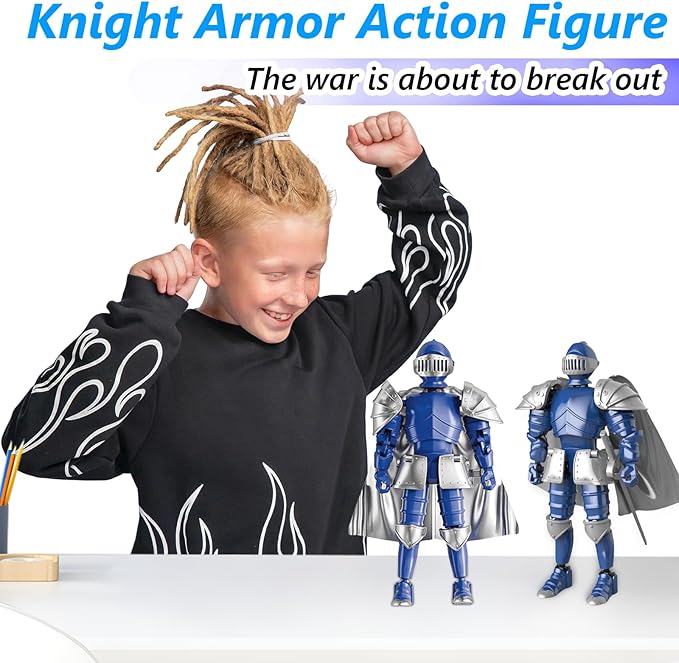 T13 Medieval Knight Action Figure, Knight Action Figures Assembly Required Knight Armor Action Figure Multi-Jointed Movable Medieval Action Figures Medieval Knight T13 Figure for Kids & Adults (Blue)