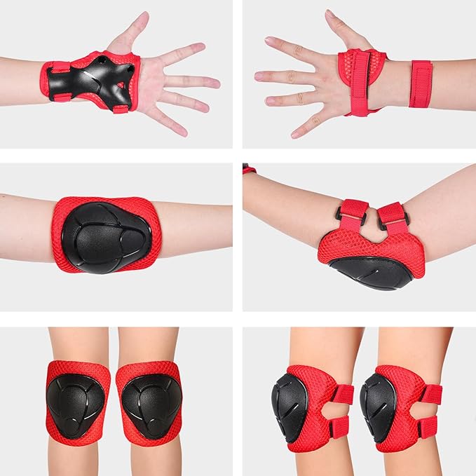 Kids/Youth Knee Pads and Elbow Pads Set with Wrist Guard 3 in 1 Kids Protective Gear Set for 3-14 Years for Skateboarding, Skiing, Cycling, BMX Biking, Running, Scooter