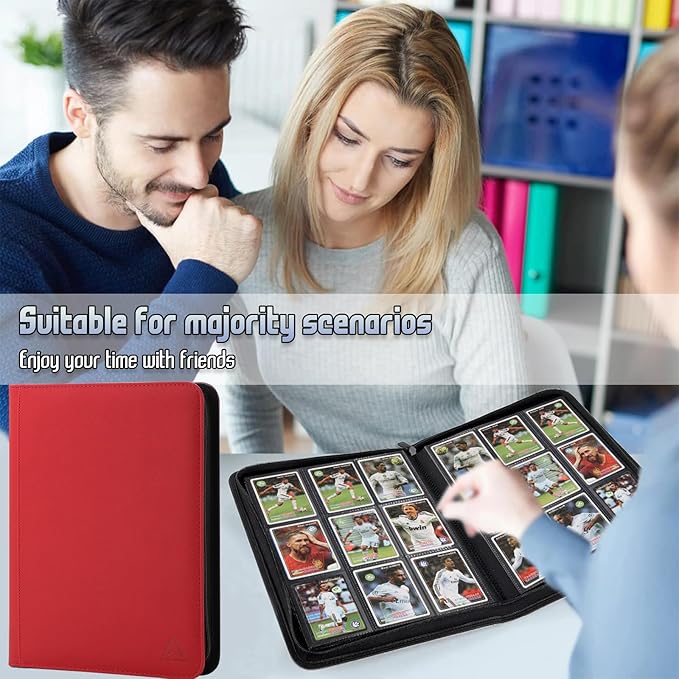 Arkeiliy Card Binder 9 Pocket, Double Sided Pockets Trading Card Binder with 30 Sleeves, Premium Zip Trading Card Holder Collector Album Holds 540 MTG (red)